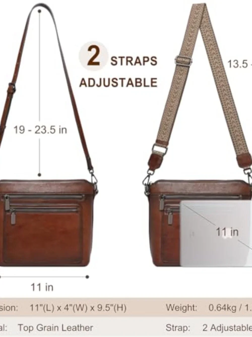 Genuine Leather Crossbody Bag with Multiple Pockets Satchel Purse